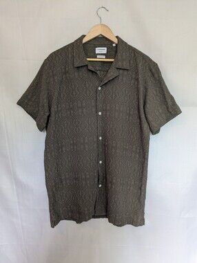 Lindbergh Superflex Textured Jacquard Relaxed Fit Button Down Shirt Olive XXL